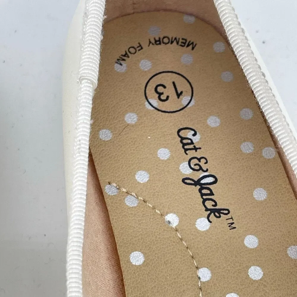 Cat & Jack Girls White Ballet Flats Memory Foam Dress Shoes Size 13